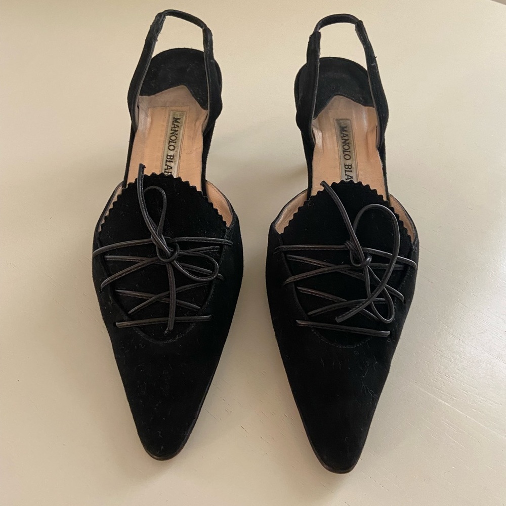 Manolo Blahnik Black Suede Sling Back Shoes
